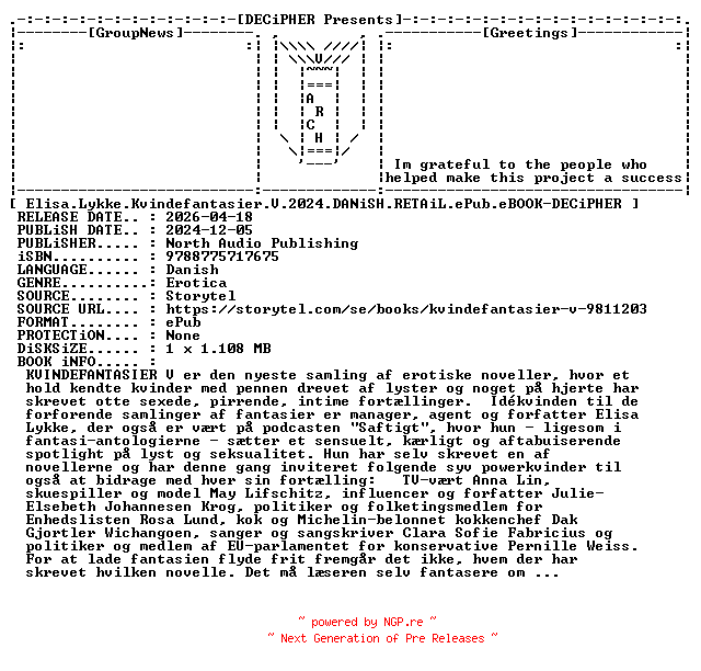 NFO for the release Elisa.Lykke.Kvindefantasier.V.2024.DANiSH.RETAiL.ePub.eBOOK-DECiPHER by DECiPHER