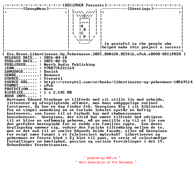 NFO for the release Eva.Devon.Libertineren.Og.Pebermoeen.2025.DANiSH.RETAiL.ePub.eBOOK-DECiPHER by DECiPHER