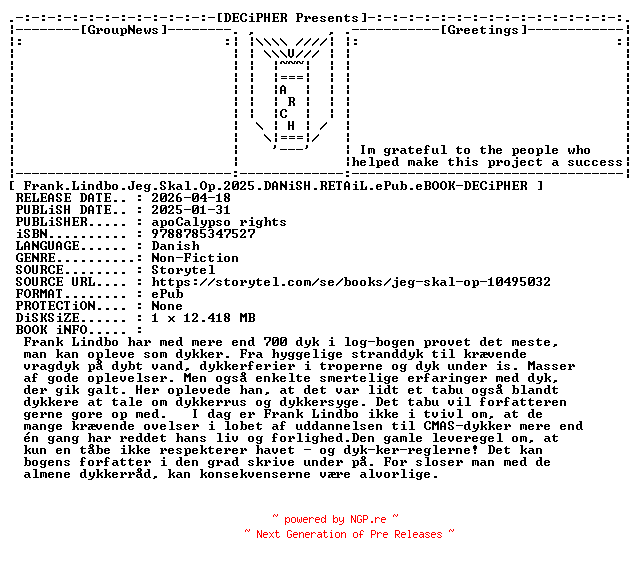 NFO for the release Frank.Lindbo.Jeg.Skal.Op.2025.DANiSH.RETAiL.ePub.eBOOK-DECiPHER by DECiPHER
