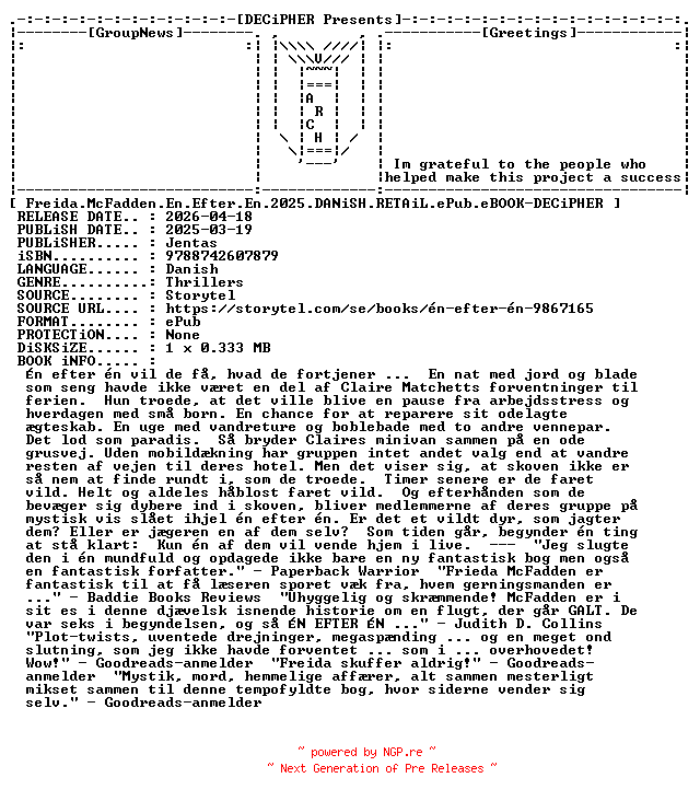 NFO for the release Freida.McFadden.En.Efter.En.2025.DANiSH.RETAiL.ePub.eBOOK-DECiPHER by DECiPHER
