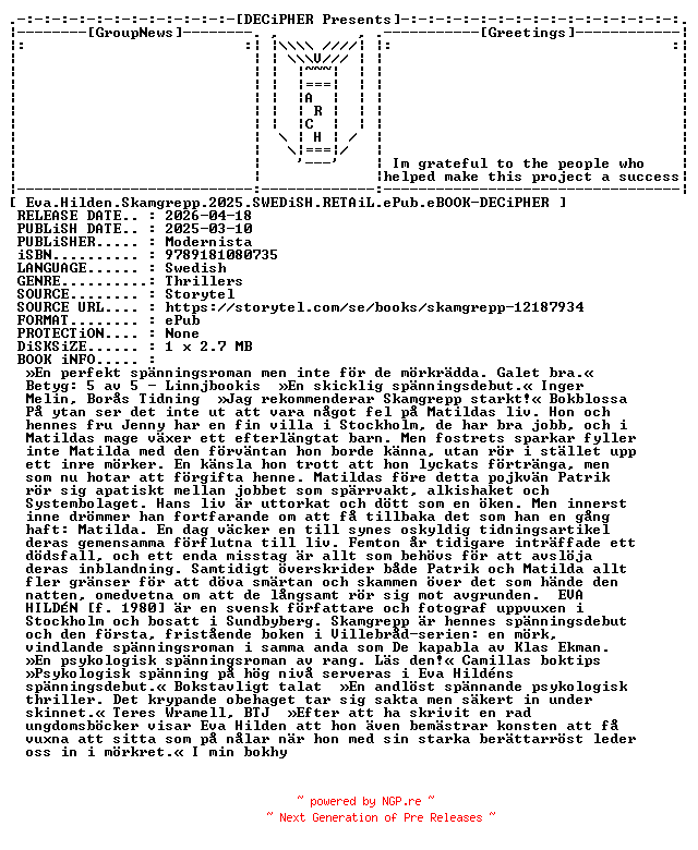 NFO for the release Eva.Hilden.Skamgrepp.2025.SWEDiSH.RETAiL.ePub.eBOOK-DECiPHER by DECiPHER