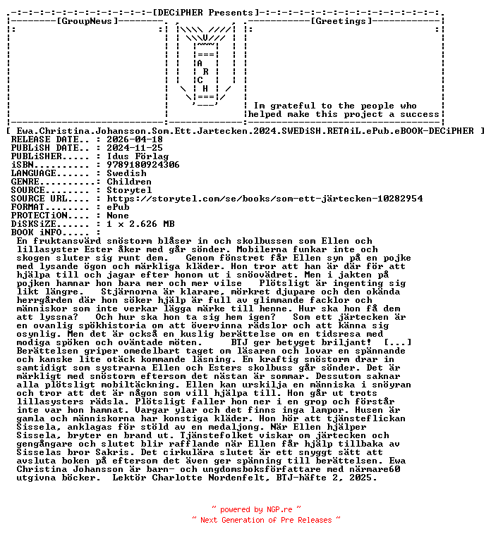 NFO for the release Ewa.Christina.Johansson.Som.Ett.Jartecken.2024.SWEDiSH.RETAiL.ePub.eBOOK-DECiPHER by DECiPHER