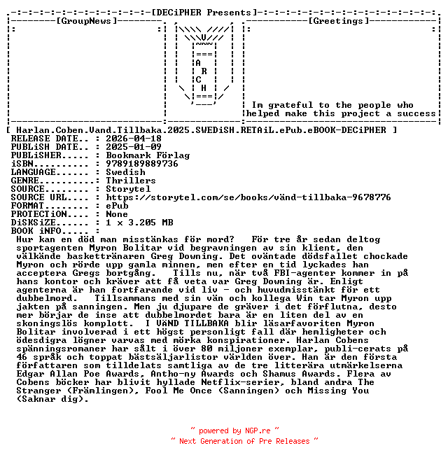 NFO for the release Harlan.Coben.Vand.Tillbaka.2025.SWEDiSH.RETAiL.ePub.eBOOK-DECiPHER by DECiPHER