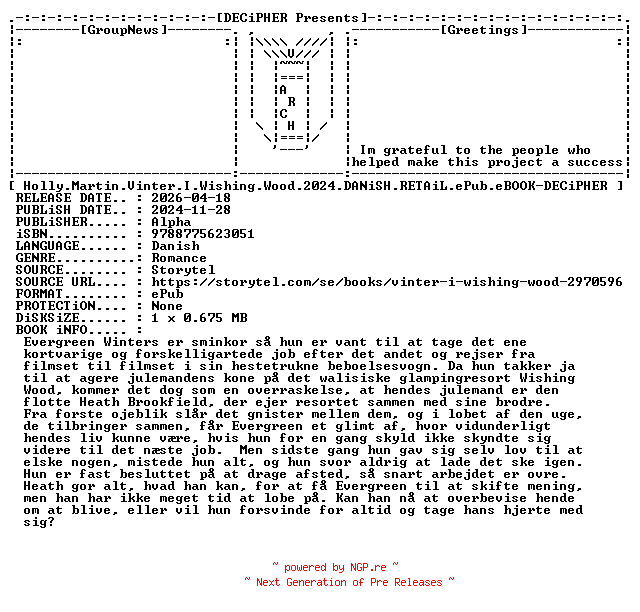 NFO for the release Holly.Martin.Vinter.I.Wishing.Wood.2024.DANiSH.RETAiL.ePub.eBOOK-DECiPHER by DECiPHER