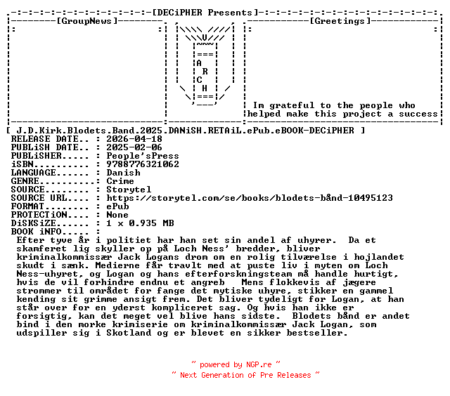 NFO for the release J.D.Kirk.Blodets.Band.2025.DANiSH.RETAiL.ePub.eBOOK-DECiPHER by DECiPHER