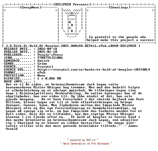 NFO for the release J.D.Kirk.Et.Kuld.Af.Knogler.2025.DANiSH.RETAiL.ePub.eBOOK-DECiPHER by DECiPHER