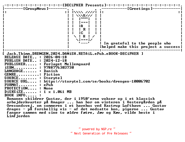 NFO for the release Jack.Thimm.Drengen.2024.DANiSH.RETAiL.ePub.eBOOK-DECiPHER by DECiPHER