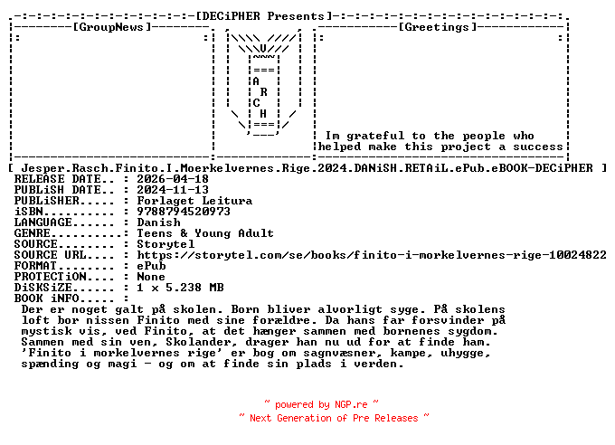 NFO for the release Jesper.Rasch.Finito.I.Moerkelvernes.Rige.2024.DANiSH.RETAiL.ePub.eBOOK-DECiPHER by DECiPHER