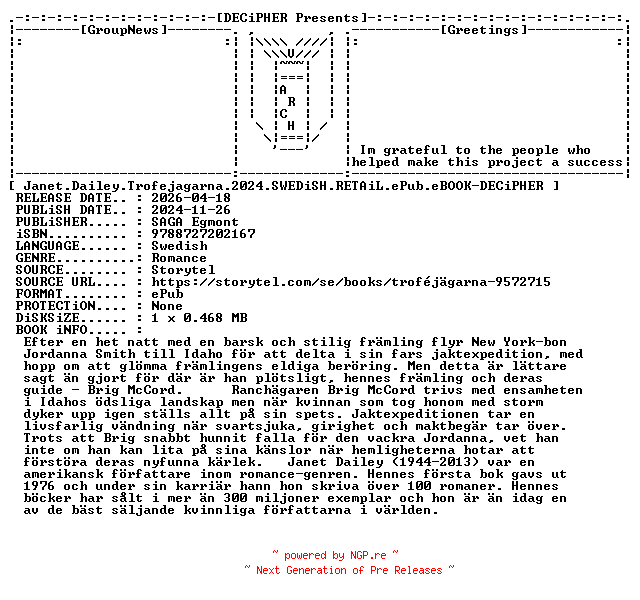 NFO for the release Janet.Dailey.Trofejagarna.2024.SWEDiSH.RETAiL.ePub.eBOOK-DECiPHER by DECiPHER