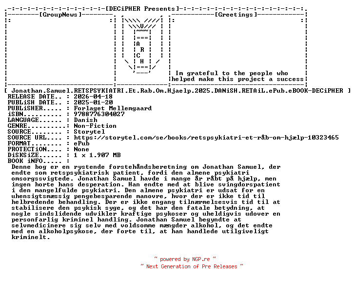 NFO for the release Jonathan.Samuel.Retpsykiatri.Et.Rab.Om.Hjaelp.2025.DANiSH.RETAiL.ePub.eBOOK-DECiPHER by DECiPHER