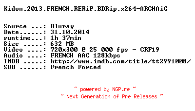 NFO for the release Kidon.2013.FRENCH.RERiP.BDRip.x264-ARCHAiC by ARCHAiC