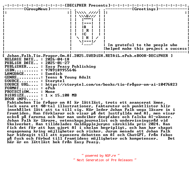 NFO for the release Johan.Falk.Tio.Fragor.Om.AI.2025.SWEDiSH.RETAiL.ePub.eBOOK-DECiPHER by DECiPHER