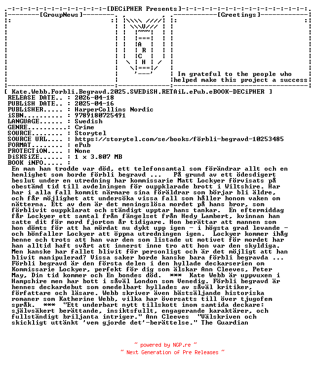 NFO for the release Kate.Webb.Forbli.Begravd.2025.SWEDiSH.RETAiL.ePub.eBOOK-DECiPHER by DECiPHER