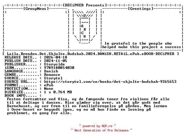 NFO for the release Laila.Brenden.Det.Skjulte.Budskab.2024.DANiSH.RETAiL.ePub.eBOOK-DECiPHER by DECiPHER