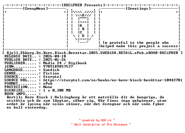 NFO for the release Kjell.Ekborg.En.Korv.Kiosk.Berattar.2025.SWEDiSH.RETAiL.ePub.eBOOK-DECiPHER by DECiPHER