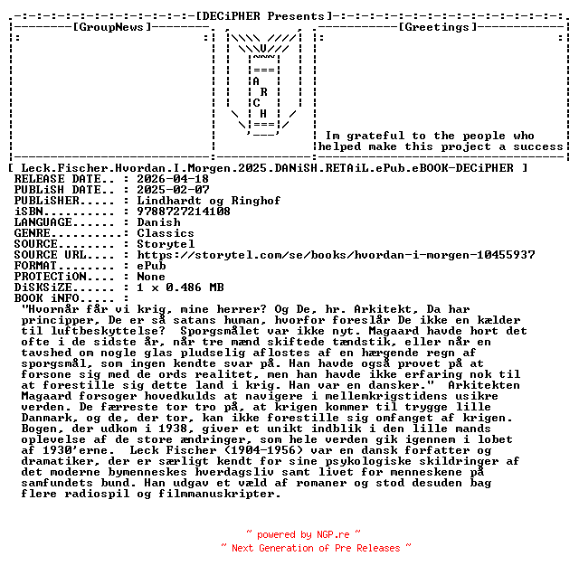 NFO for the release Leck.Fischer.Hvordan.I.Morgen.2025.DANiSH.RETAiL.ePub.eBOOK-DECiPHER by DECiPHER