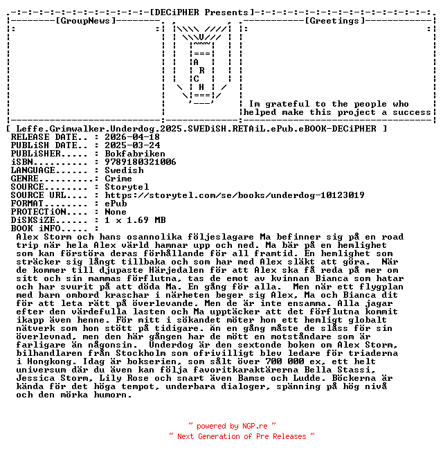NFO for the release Leffe.Grimwalker.Underdog.2025.SWEDiSH.RETAiL.ePub.eBOOK-DECiPHER by DECiPHER