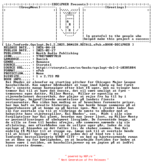 NFO for the release Liz.Tomforde.Opslugt.Del.2.2025.DANiSH.RETAiL.ePub.eBOOK-DECiPHER by DECiPHER