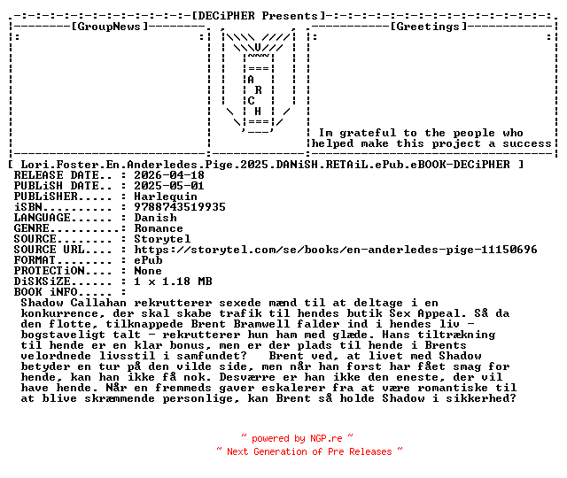 NFO for the release Lori.Foster.En.Anderledes.Pige.2025.DANiSH.RETAiL.ePub.eBOOK-DECiPHER by DECiPHER