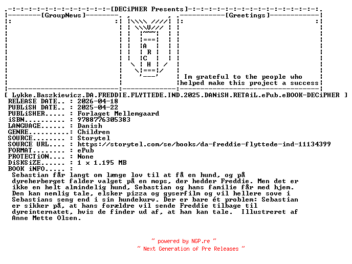 NFO for the release Lykke.Baszkiewicz.Da.Freddie.Flyttede.Ind.2025.DANiSH.RETAiL.ePub.eBOOK-DECiPHER by DECiPHER