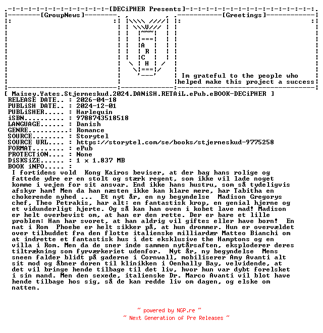 NFO for the release Maisey.Yates.Stjerneskud.2024.DANiSH.RETAiL.ePub.eBOOK-DECiPHER by DECiPHER