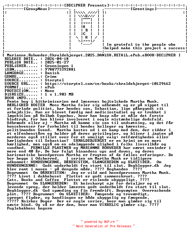 NFO for the release Marianne.Rohweder.Skraldebjerget.2025.DANiSH.RETAiL.ePub.eBOOK-DECiPHER by DECiPHER