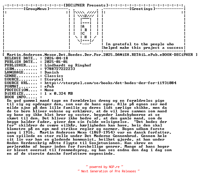 NFO for the release Martin.Andersen.Nexoe.Det.Boedes.Der.For.2025.DANiSH.RETAiL.ePub.eBOOK-DECiPHER by DECiPHER