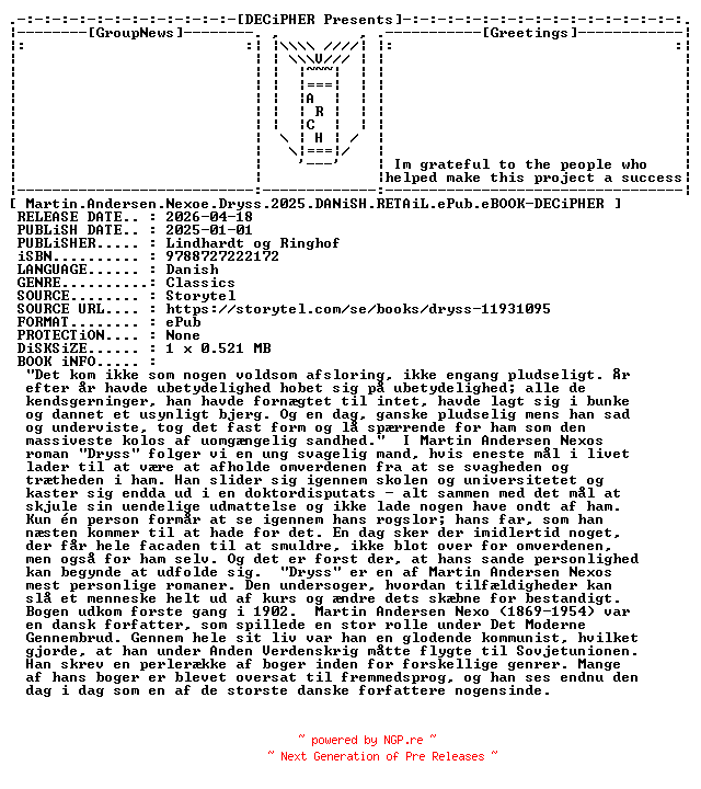 NFO for the release Martin.Andersen.Nexoe.Dryss.2025.DANiSH.RETAiL.ePub.eBOOK-DECiPHER by DECiPHER