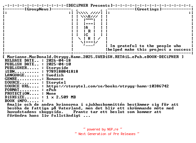 NFO for the release Marianne.MacDonald.Otrygg.Hamn.2025.SWEDiSH.RETAiL.ePub.eBOOK-DECiPHER by DECiPHER