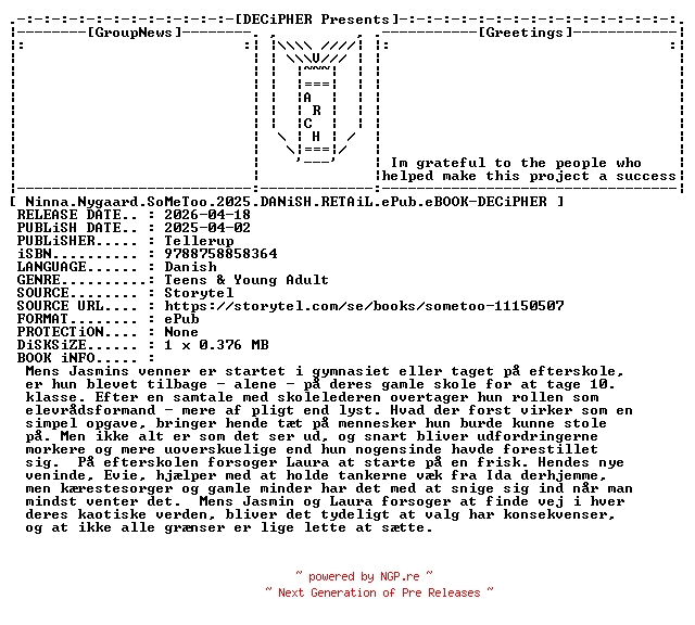 NFO for the release Ninna.Nygaard.Sometoo.2025.DANiSH.RETAiL.ePub.eBOOK-DECiPHER by DECiPHER