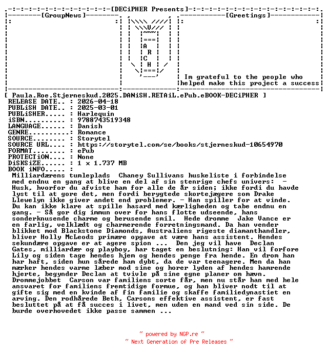 NFO for the release Paula.Roe.Stjerneskud.2025.DANiSH.RETAiL.ePub.eBOOK-DECiPHER by DECiPHER
