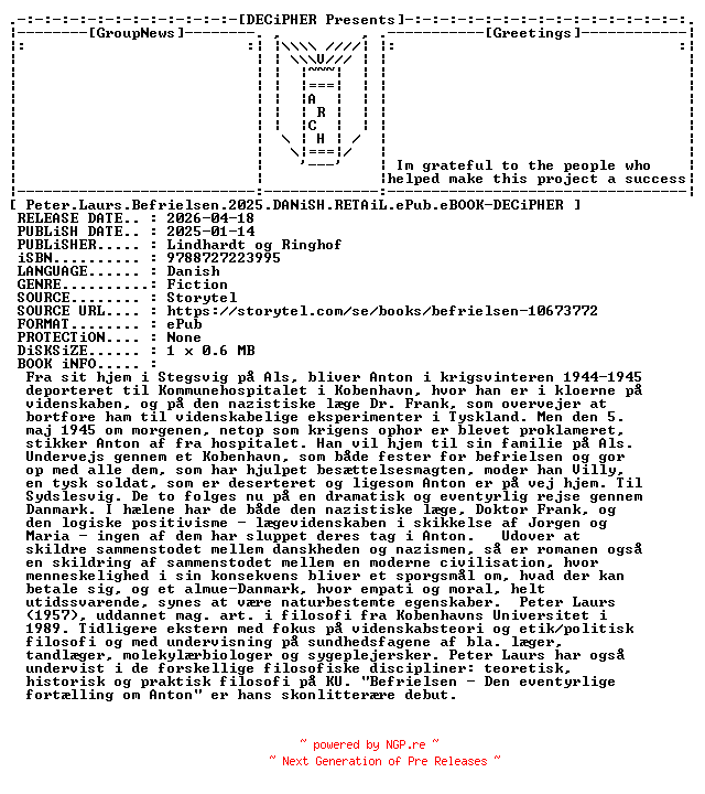NFO for the release Peter.Laurs.Befrielsen.2025.DANiSH.RETAiL.ePub.eBOOK-DECiPHER by DECiPHER