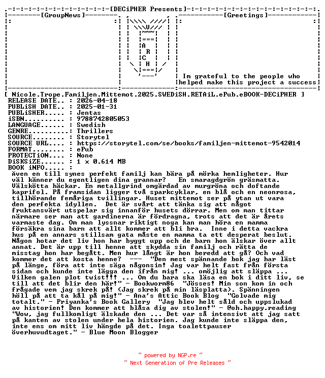 NFO for the release Nicole.Trope.Familjen.Mittemot.2025.SWEDiSH.RETAiL.ePub.eBOOK-DECiPHER by DECiPHER