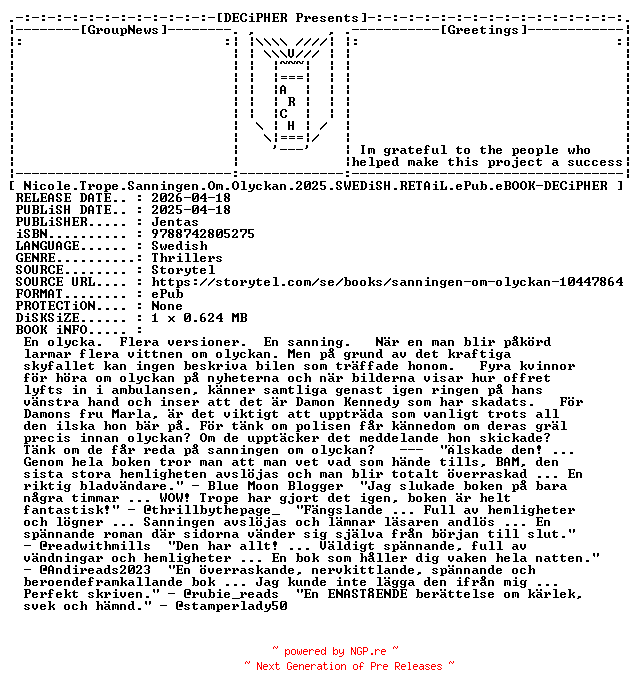 NFO for the release Nicole.Trope.Sanningen.Om.Olyckan.2025.SWEDiSH.RETAiL.ePub.eBOOK-DECiPHER by DECiPHER