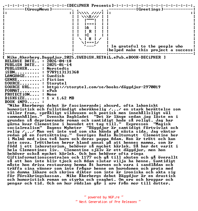 NFO for the release Nike.Akerberg.Daggdjur.2025.SWEDiSH.RETAiL.ePub.eBOOK-DECiPHER by DECiPHER