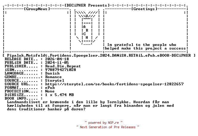 NFO for the release Pipaluk.Motzfeldt.Fortidens.Spoegelser.2024.DANiSH.RETAiL.ePub.eBOOK-DECiPHER by DECiPHER