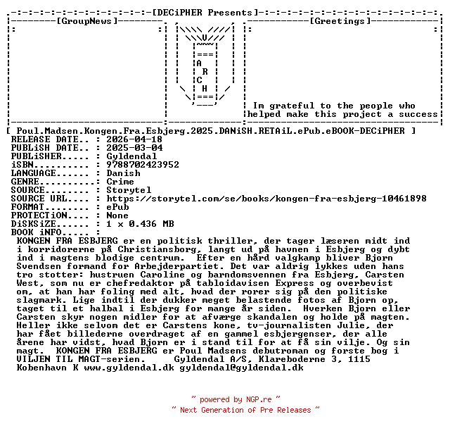 NFO for the release Poul.Madsen.Kongen.Fra.Esbjerg.2025.DANiSH.RETAiL.ePub.eBOOK-DECiPHER by DECiPHER