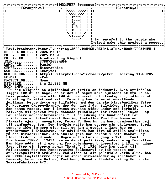 NFO for the release Povl.Drachmann.Peter.F.Heering.2025.DANiSH.RETAiL.ePub.eBOOK-DECiPHER by DECiPHER
