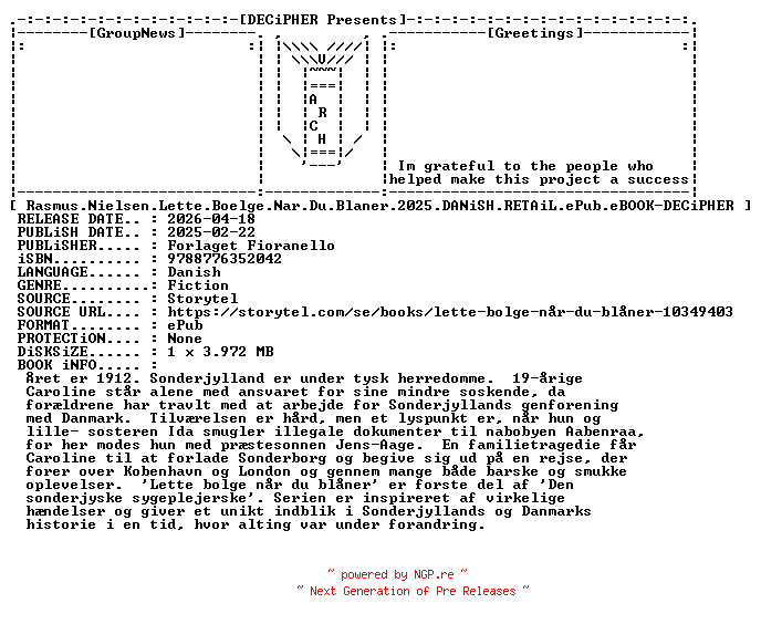 NFO for the release Rasmus.Nielsen.Lette.Boelge.Nar.Du.Blaner.2025.DANiSH.RETAiL.ePub.eBOOK-DECiPHER by DECiPHER