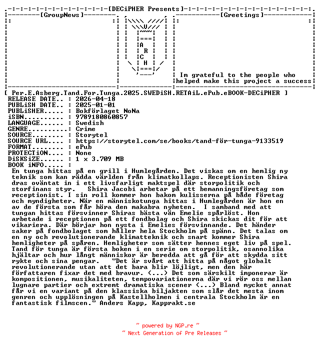 NFO for the release Per.E.Asberg.Tand.For.Tunga.2025.SWEDiSH.RETAiL.ePub.eBOOK-DECiPHER by DECiPHER