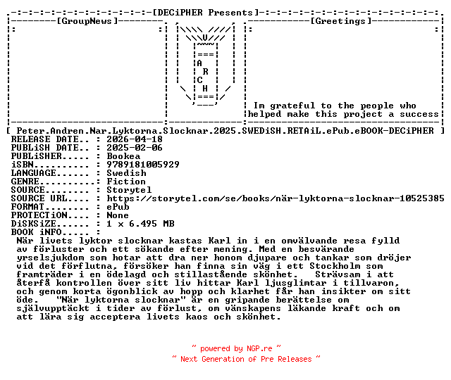 NFO for the release Peter.Andren.Nar.Lyktorna.Slocknar.2025.SWEDiSH.RETAiL.ePub.eBOOK-DECiPHER by DECiPHER