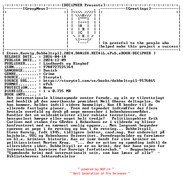 NFO for the release Steen.Harvig.Dobbeltspil.2024.DANiSH.RETAiL.ePub.eBOOK-DECiPHER by DECiPHER