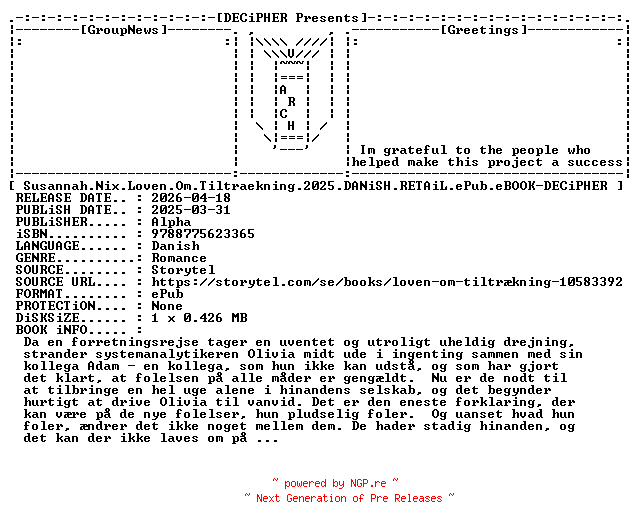 NFO for the release Susannah.Nix.Loven.Om.Tiltraekning.2025.DANiSH.RETAiL.ePub.eBOOK-DECiPHER by DECiPHER
