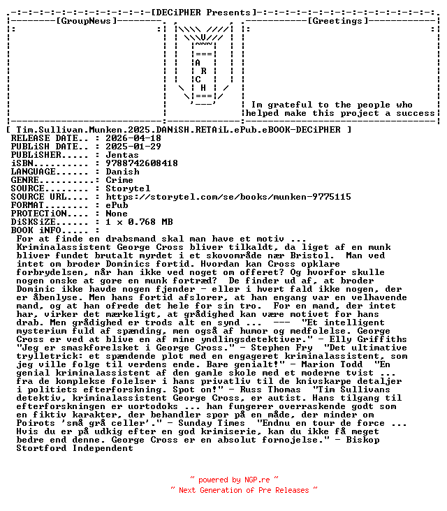 NFO for the release Tim.Sullivan.Munken.2025.DANiSH.RETAiL.ePub.eBOOK-DECiPHER by DECiPHER