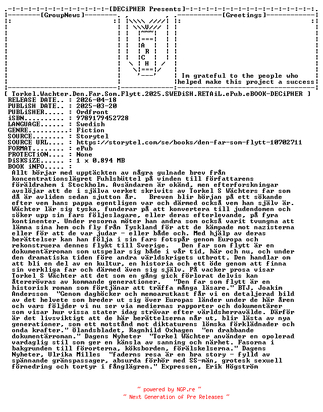 NFO for the release Torkel.Wachter.Den.Far.Som.Flytt.2025.SWEDiSH.RETAiL.ePub.eBOOK-DECiPHER by DECiPHER