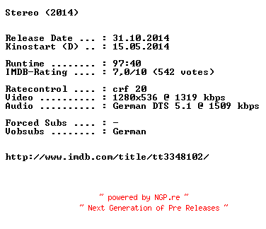 NFO for the release Stereo.German.720p.BluRay.x264-EXQUiSiTE by EXQUiSiTE