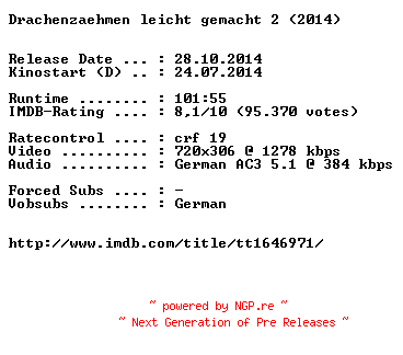 NFO for the release Drachenzaehmen.leicht.gemacht.2.German.BDRiP.x264-EXQUiSiTE by EXQUiSiTE