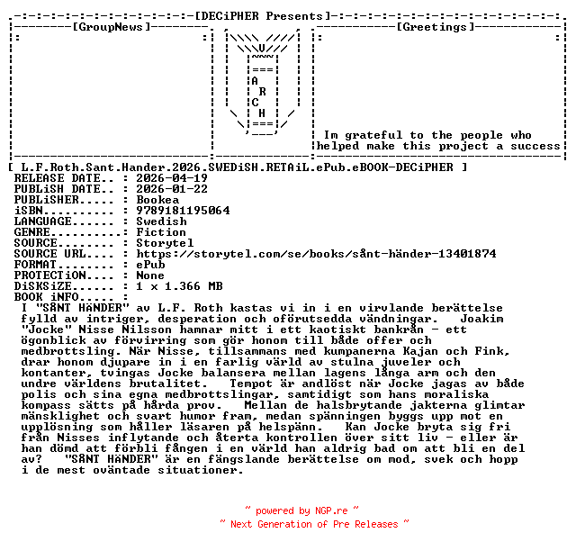 NFO for the release L.F.Roth.Sant.Hander.2026.SWEDiSH.RETAiL.ePub.eBOOK-DECiPHER by DECiPHER