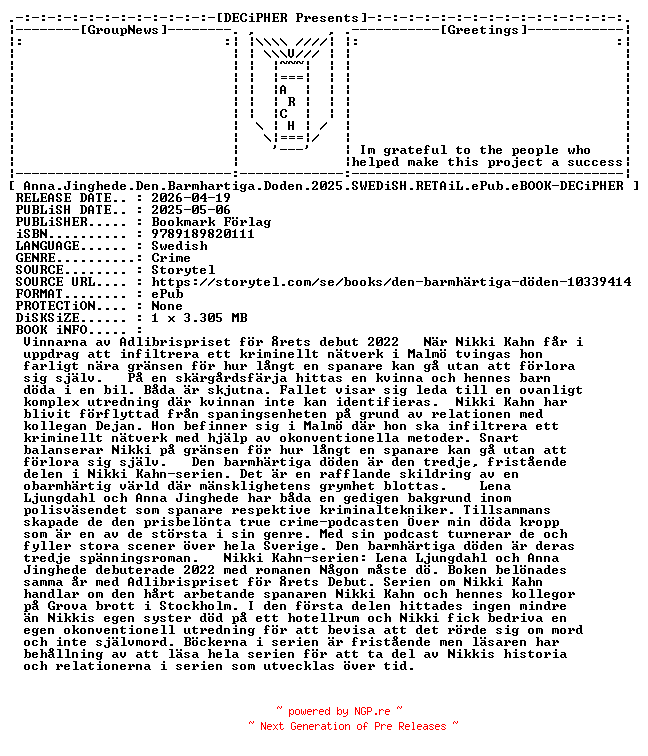 NFO for the release Anna.Jinghede.Den.Barmhartiga.Doden.2025.SWEDiSH.RETAiL.ePub.eBOOK-DECiPHER by DECiPHER