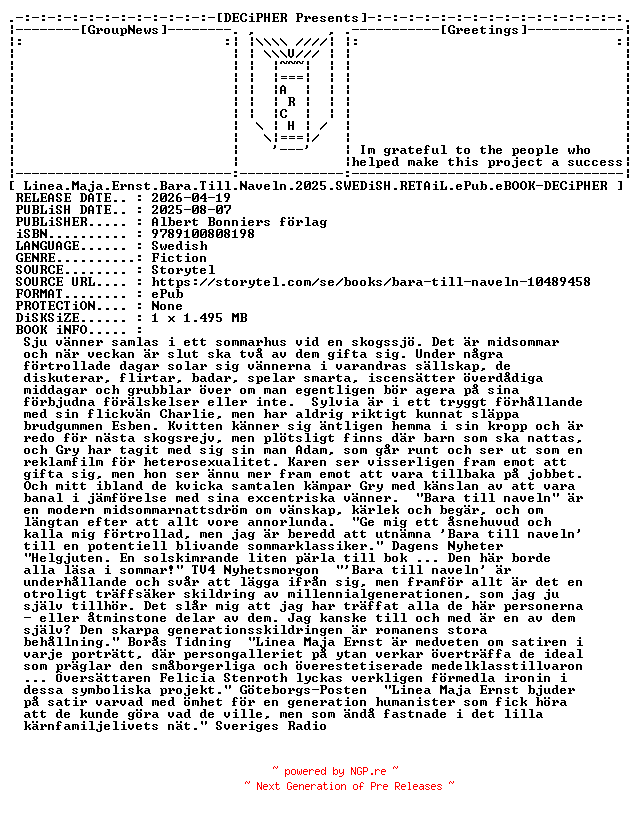 NFO for the release Linea.Maja.Ernst.Bara.Till.Naveln.2025.SWEDiSH.RETAiL.ePub.eBOOK-DECiPHER by DECiPHER